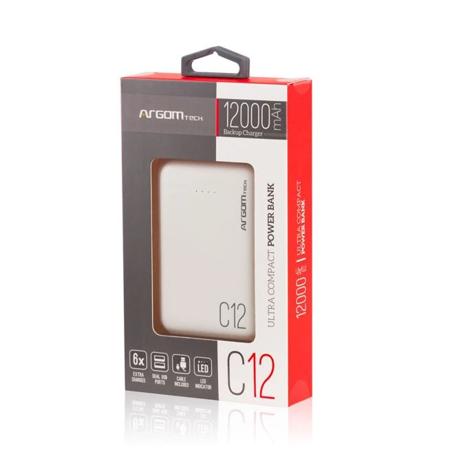 POWER BANK CARGADOR ARGOM C12 12000 mAh ENTRADA DC5V/2A SALIDA DC5V/2A