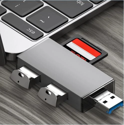 LECTOR DE MEMORIA SD, MICRO-SD + 2 PUERTOS USB 3.0 - ENTRADAS TIPO A, C Y MICRO USB METAL 6