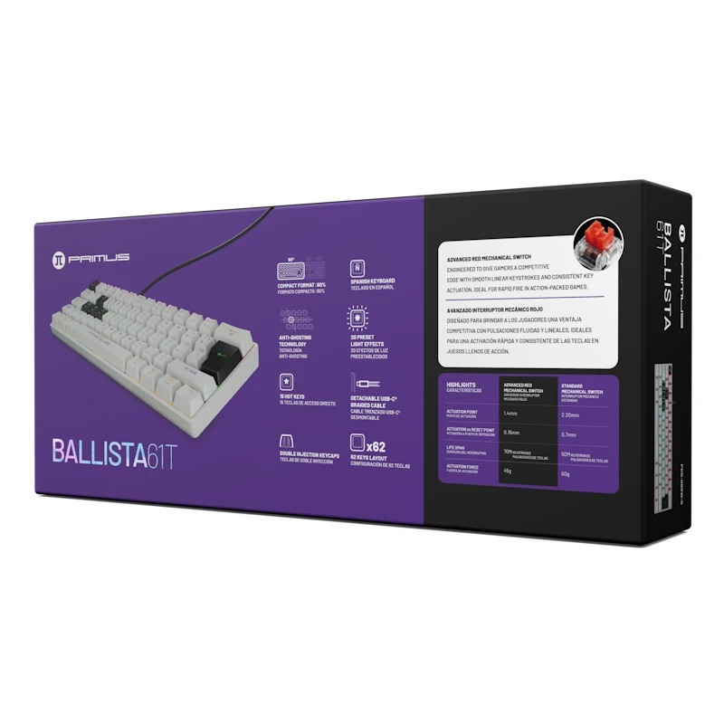 TECLADO MECANICO GAMING PRIMUS BALLISTA 61T WHITE PKS-060W-S 62 TECLAS RGB 2