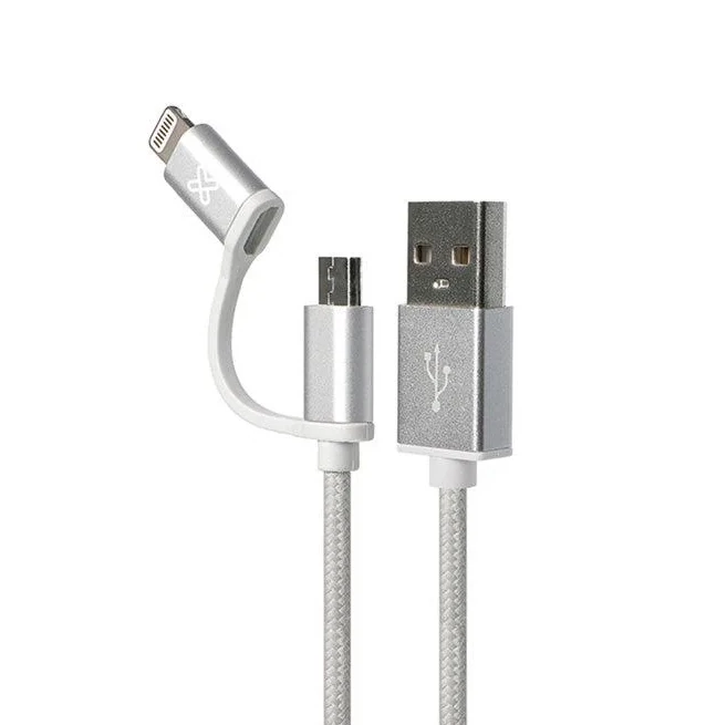 CABLE 2 EN 1 LIGHTNING Y MICROUSB KLIPXTREME KAV-210SV SILVER