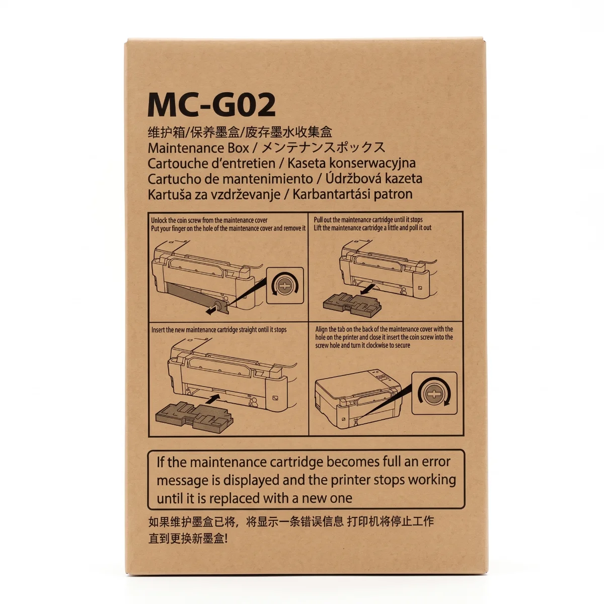 CAJA DE MANTENIMIENTO CANON MC-G02 PARA G2160 G2960 G3020 G3160 G3360 G510 G610 INCLUYE CHIP 3