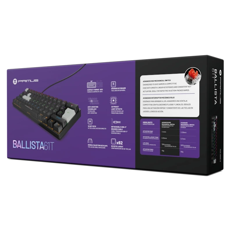 TECLADO MECANICO GAMING PRIMUS BALLISTA 61T BLACK PKS-060-S 62 TECLAS RGB 2