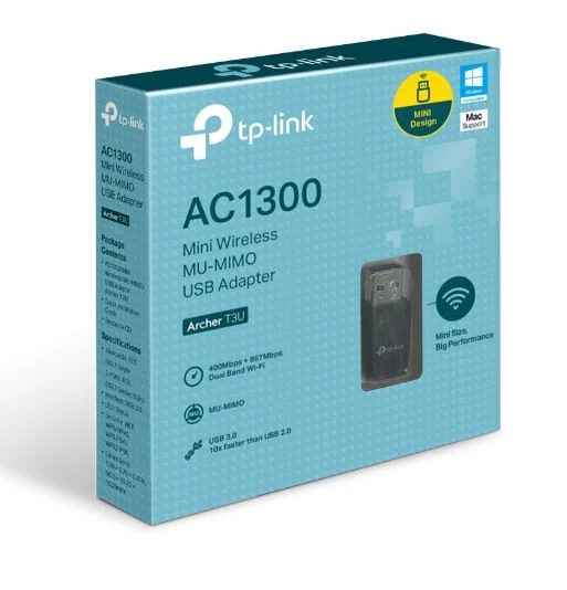 ADAPTADOR TP-LINK USB 3.0 ARCHER T3U AC1300 MU-MIMO 667/400 Mbps MINI SIZE