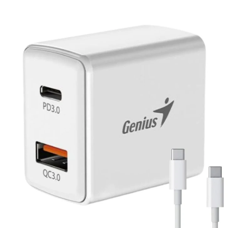 CARGADOR GENIUS PD-20ACP CON CABLE USB 3.0 + TIPO C CARGA RAPIDA 20W