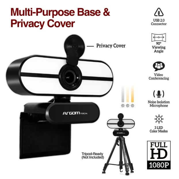CAMARA WEB ARGOM FHD 1080P 3 LED COLOR MODELS DOBLE MICROFONO 3
