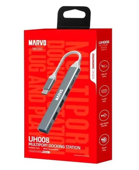 HUB MARVO UH008 USB-C MALE TO USB3.0 + USB2.0*3 + USB- C FEMALE