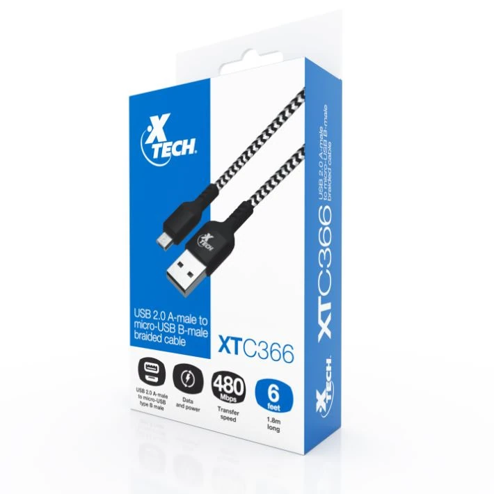 CABLE MICRO USB V8 XTECH XTC366 CARGA RAPIDA CABLE TRENZADO 1.8M