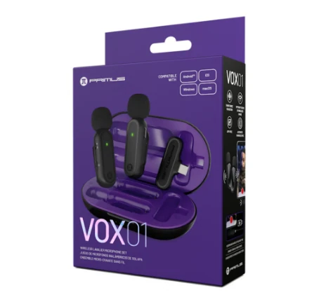 MICROFOFO INALAMBRICO PRIMUS VOX01 DUAL ESTUCHE RECARGABLE RECECTOR USB