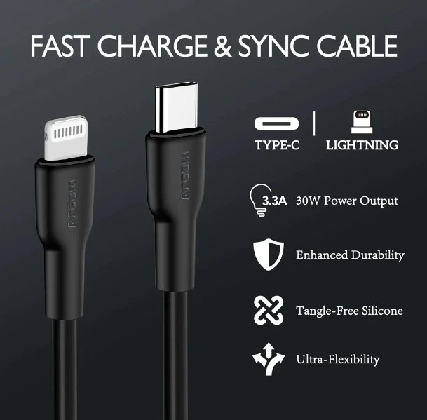 CABLE DE SILICONA TIPO C A LIGHTNING 30W 1,8 M/6 PIES - DURA FLEX 3