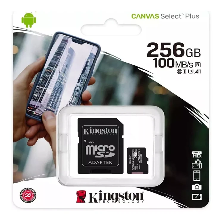 MEMORIA KINGSTON MICROSD SDHC 256GB CANVAS SELECT PLUS CON ADAPTADOR