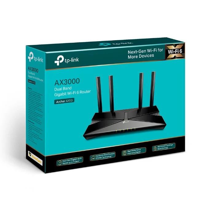 ROUTER INALAMBRICO TP-LINK ARCHER AX53 AX3000 DOBLE BANDA WIFI 6 VPN WPA3 OneMESH HOMESHIELD 3
