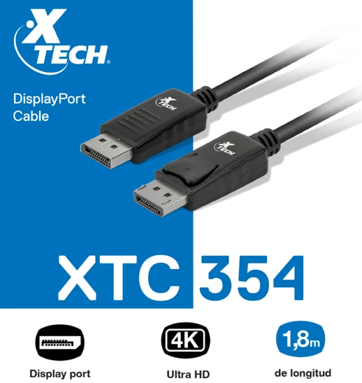 CABLE DISPLAYPORT DP XTECH XTC354 ULTRA HD 4K 1.8M 2