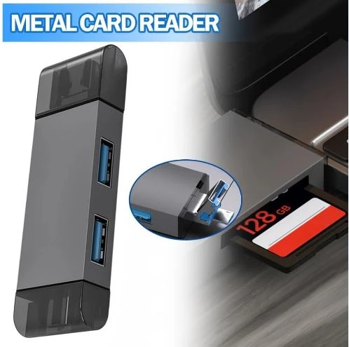 LECTOR DE MEMORIA SD, MICRO-SD + 2 PUERTOS USB 3.0 - ENTRADAS TIPO A, C Y MICRO USB METAL 4