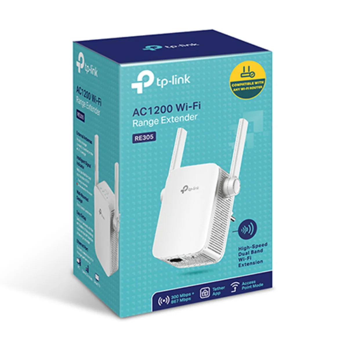EXTENSOR DE RANGO TP-LINK RE305 AC1200 DUAL BAND, 2 ANT. EXTERNAS., MODO AP, WPS 3