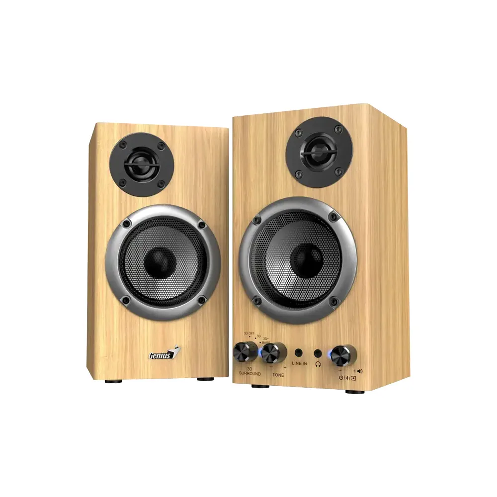 PARLANTE GENIUS/SP-HF520BT 2.0 COLOR MADERA /BT 5.3 /RMS 20W /SONIDO ENVOLVENTE 3D /FUENTE 120-24