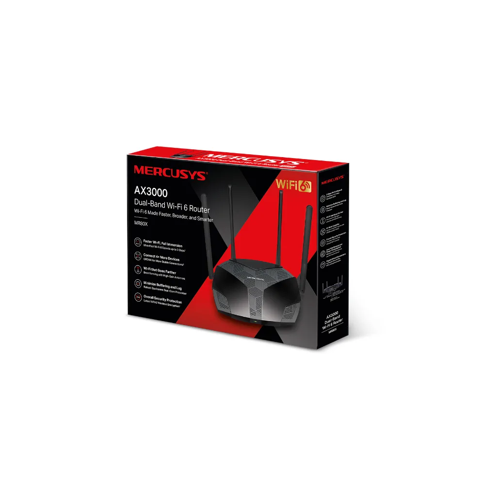 ROUTER/MERCUSYS/ MR80X WIFI 6 /  AX3000 /DUAL BAND/4 ANT./PUERTOS GIGABIT