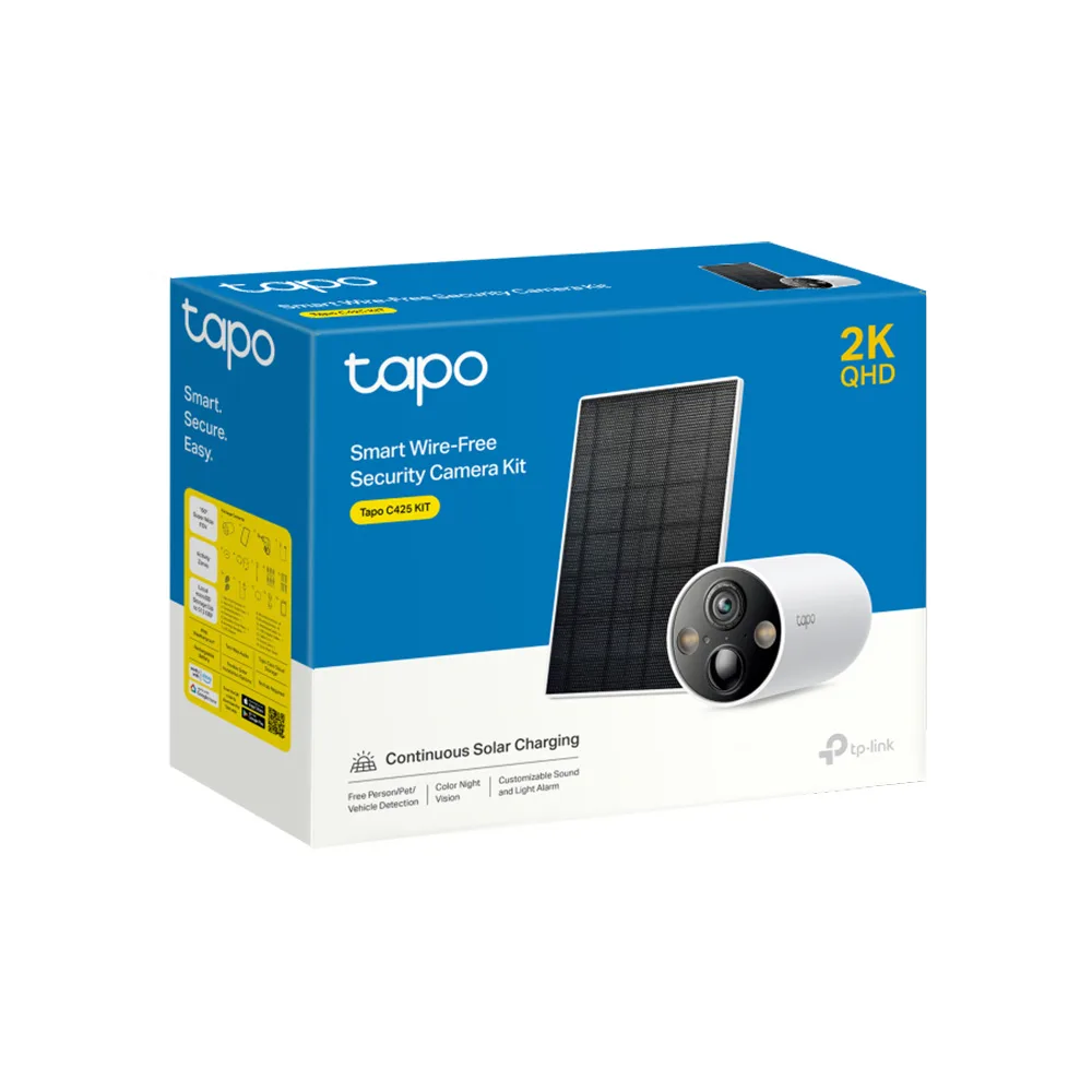 CAMARA TPLINK/TAPO C425 KIT/2K QHD/PANEL SOLAR/VISION NOCTURNA FULL COLOR/IP66/HASTA 512GB